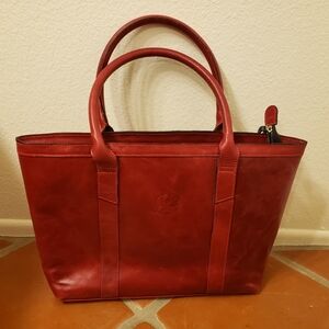 Links & Kings Elegant Red Leather Tote Bag